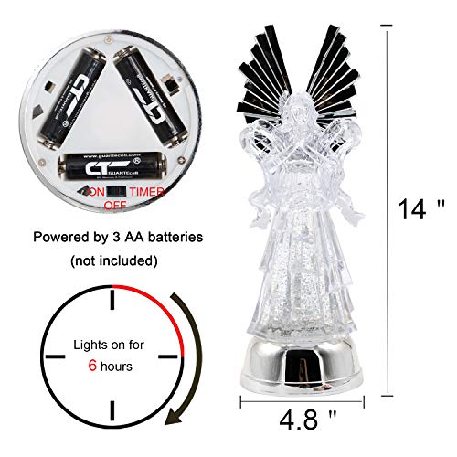 Dromance 14" Color Changing Praying Angel Snow Globe Lantern With 6 Hour Timer, Battery Operated Lighted Angel Water Lamp Swirling Glitter #TOP5