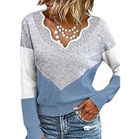Ranphee Pull Femme Col V Epaule Dénudée Chaud Chic et Elegant Original Vetements Hiver 2025 Fin Automne Patchwork Oversize Sweater