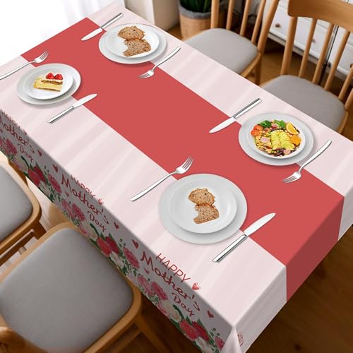 Image of Childom 2 Pack Mothers Day Tablecloth,Mother's Day Party Decorations,54 inch x 108 inch Plastic Disposable Tablecloths for Rectangle,Plastic Table Covers for Mom Birthday Party Supplies Holiday Buffet Table