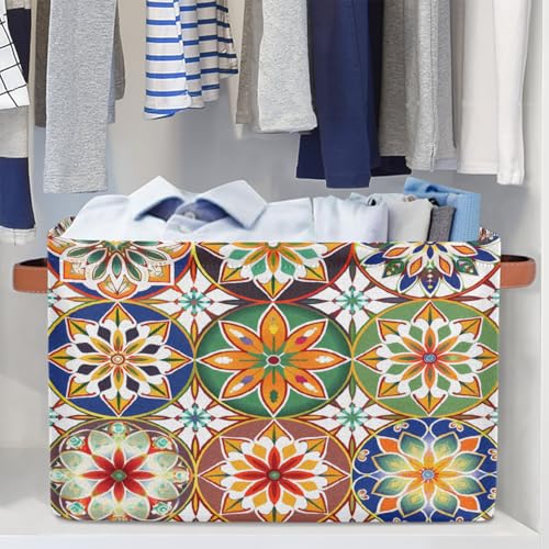 Image of Mandala Flowers Storage Baskets for Organizing, Fabric Collapsible Storage Bins Box Ethnic Boho Decorative Toy Organizer Baskets for Closet Shelves Gift Basket 2Pcs