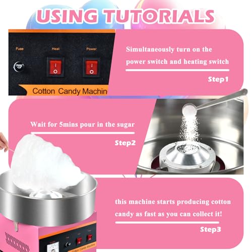 Image of Commercial Cotton Candy Machine,110V 1000W Cotton Candy Maker, Candy Floss Maker,Making marshmallows,with Stainless Steel Bowl, Sugar Scoop,Anti-Rust Coating, for Family Party, Kids Birthday.