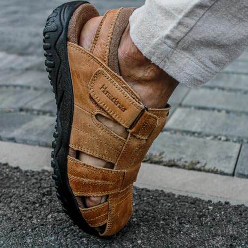 Harssidanzar Mens Leather Fisherman Sandals Closed Toe Sandal For Men KM226US2