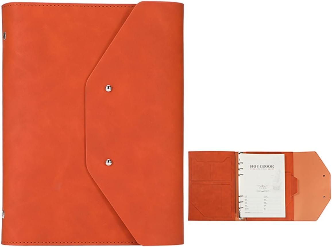 VHJdtE Folder, A5 6 Ring Binder Business Folder for Interview Conference and Presentation Notebook Pocket Organizer(Oranje)