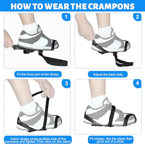 Crampons for Shoes and Boots,11 Steel Spikes Ice Cleats with Straps，Anti Slip Crampons for Hiking,Snow & Ice Walking,Climbing,Ice Fishing - Thumbnail 5