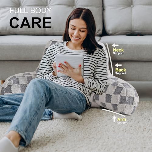 Image of Aimuan Reading Pillow Checkered Bed Rest Wedge Backrest Checkerboard Pillow with Arms Back Support for Sitting Up in Bed Cushion Incline Rest Sleeping Snoring Pillow (Grey,Large)