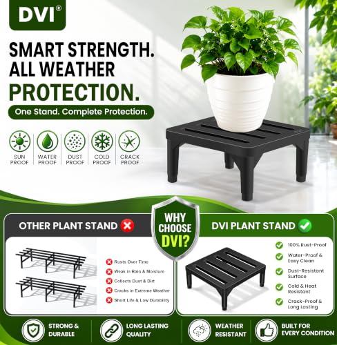 Image of DVI Heavy Duty Black Plant Stand | Pack of 1 | Strong, Durable, Rust-Proof | Supports Up to 200 Kg | Indoor & Outdoor Use | Pot Stand for Big Size Plants | All Weather Resistant Pot Stand