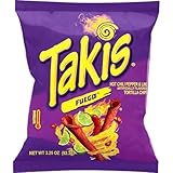 Takis Fuego, Hot Chili Pepper & Lime Flavored Extreme Spicy Rolled Tortilla Chips Snack Size Bag