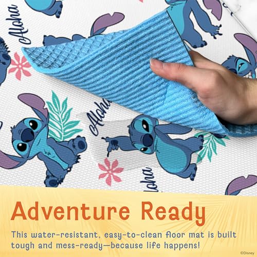 Image of Disney Stitch Anti-Fatigue Kitchen Mats for Floor, 17x47, Non-Slip | 12mm PVC foam cushions feet and back, water resistant, wipes clean, won't compress or crack over time
