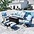 Sophia & William Patio Furniture Sets for 7 with 45" Gas Fire Pit Table Outdoor Conversation Sets 6 Pcs, 2 x Swivel Cushioned Sofa Chairs, 1x3-Seat Sofa, 2xOttomans for Backyard Poolside Blue