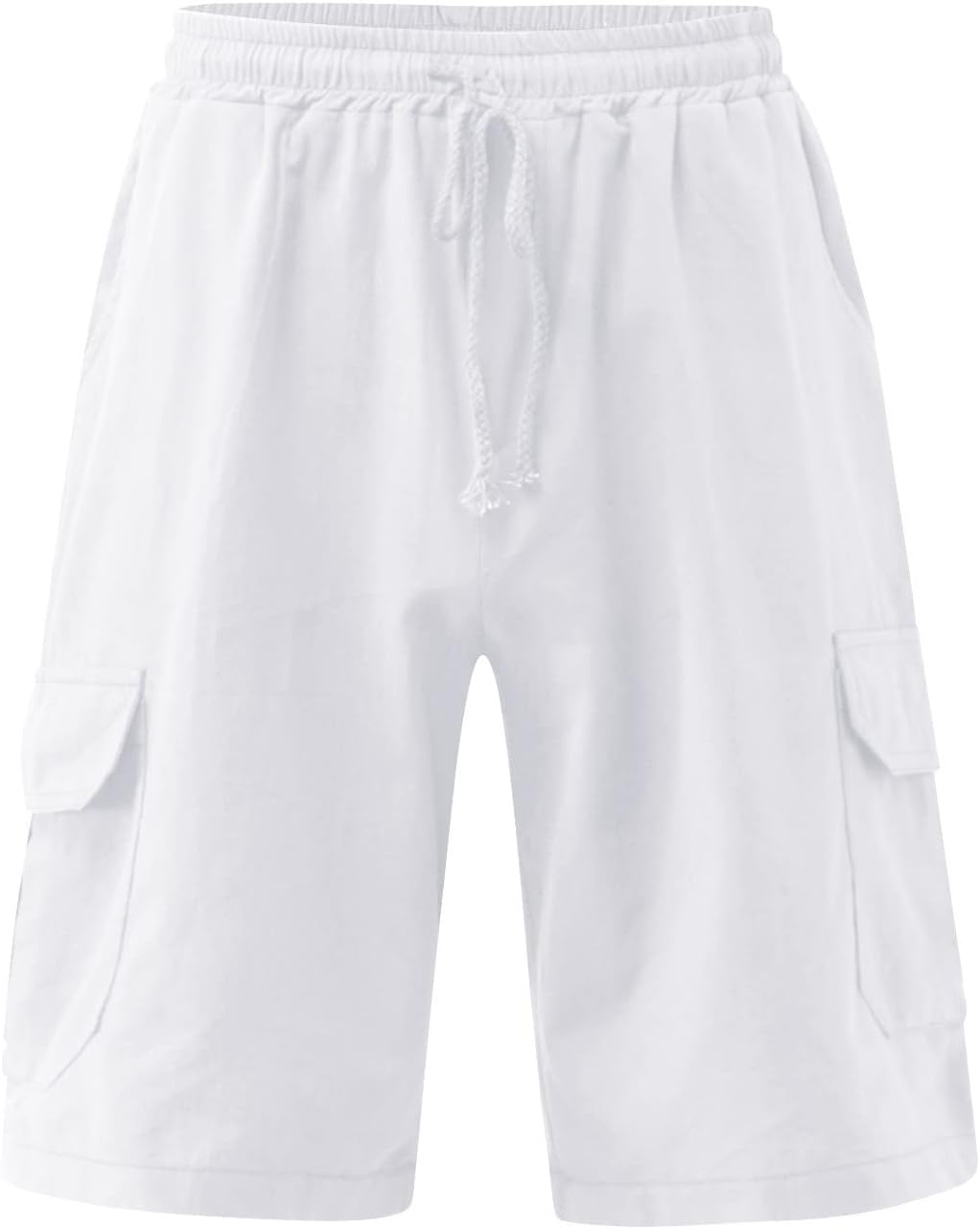 Mens Shorts Elastic Waist Cotton Linen Shorts Multi Pocket Tether Fitness Exercise Beach Pants Shorts Cargo