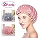 Produktbild Duschhaube 2 Stück, Wasserdichte Doppelschicht Damen Duschhaube Shower Caps Bad Kappe Elastische Wiederverwendbare Badehüte, Groß Duschhauben Lange Haare für Mädchen Frauen Kinder Dusche Spa-Rose Blau