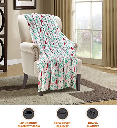 Elegant Comfort Luxury Velvet Super Soft Christmas Prints Fleece Blanket-Holiday Theme Home Décor Fuzzy Warm And Cozy Throws For Winter Bedding, Couch And Gift, 50 X 60 Inch, Cardinal #TOP2