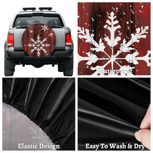 Image of Spare Tire Covers for Trailers, RV Spare Tire Cover, 17in Weatherproof Campers Tire Covers Protectors, Camping Trailer Accessories Universal Fit for Trucks Vehicle, Christmas Snowflake Vintage