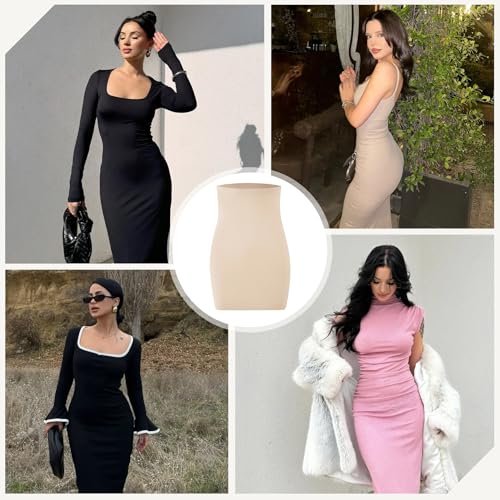 ONEW Bauchweg Shapewear Unterrock Damen Nahtlose Hoch Taillen Halbrock Taillentrainer Miederrock Body Shaper Shaping Half Slip Leicht Beige S