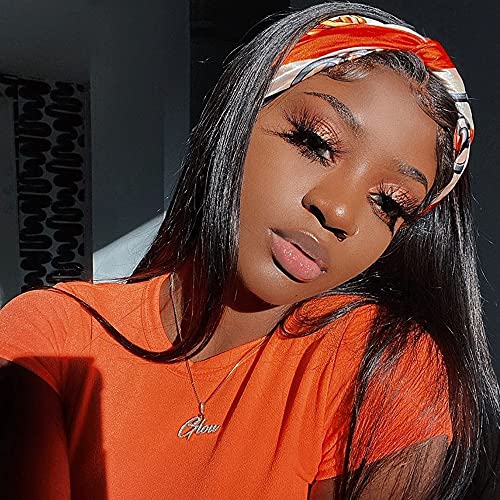 Moonshow Straight Headband Wigs for Black Women 24 Inch Long Straight Headband Wigs Synthetic Black Headband Wigs Straight Wigs with Headband Attached for Daily Party Use