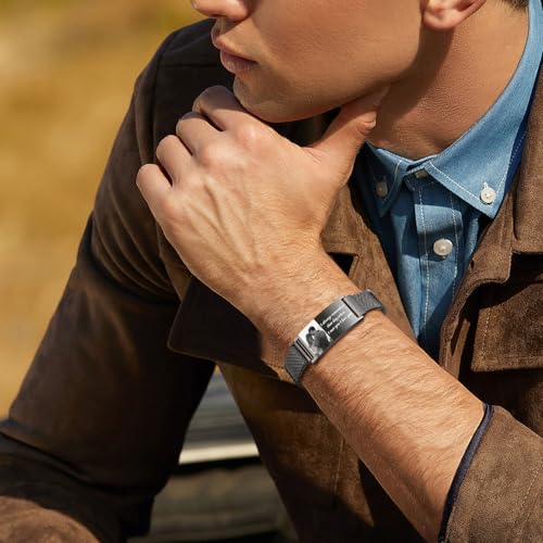Personalized Photo Bracelet for Men - Free Engraving Custom Bracelets,Hypoallergenic Stainless Steel Adjustable Engraved Wristband,Trendy Waterproof Customizable Picture Bracelet Gift for Women3