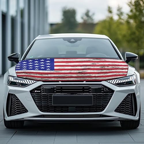 Image of 4th of July American Flag Car Hood Cover Polyester Elastic Fabrics Washable Suitable for Large SUV and Pickup Trucks 39x59in