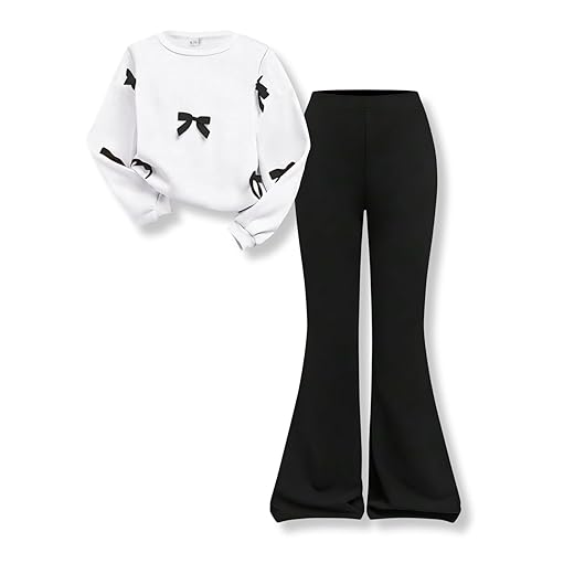 Girls 2 Piece Outfits Long Sleeve Butterfly Sweatshirt & Flared Pants Fall Clothing Set Size 7-12 Years