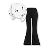 Girls 2 Piece Outfits Long Sleeve Butterfly Sweatshirt & Flared Pants Fall Clothing Set Size 7-12 Years