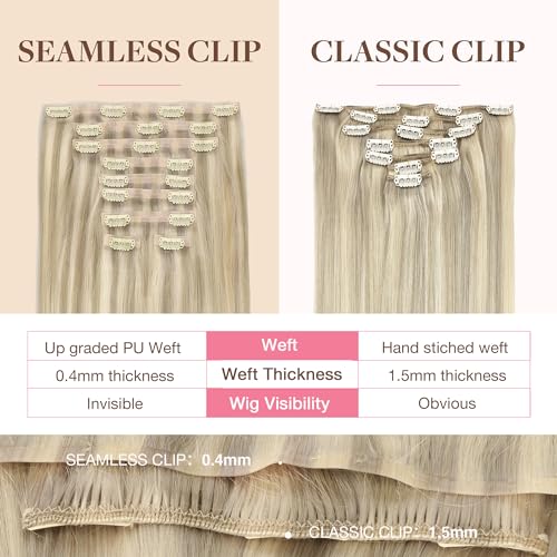Image of GOO GOO Clip in Hair Extensions Real Human Hair, Remy Human Hair Extensions Clip ins for Women, Natural Human Hair, 14inch 130g 9Pcs, 17A /60A Ash Blonde Highlighted Platinum Blonde