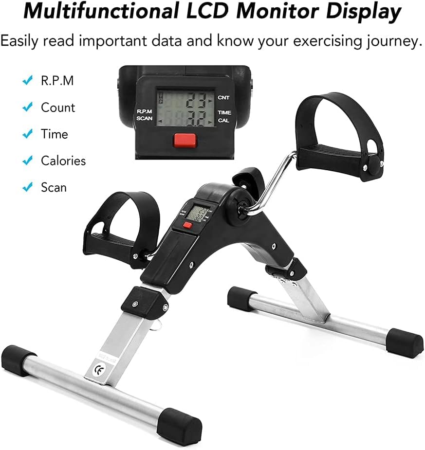 Opvouwbare pedaaltrainer LCD-display Indoor Mini-hometrainer met verstelbare weerstand voor thuis Ouderen Revalidatie Beenarmtrainer - Afbeelding 3