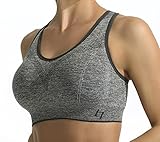 FITTIN Cross Back Sports Bras for Women - Padded Seamless Grey Sports Bra for Yoga Gym Workout Fitness