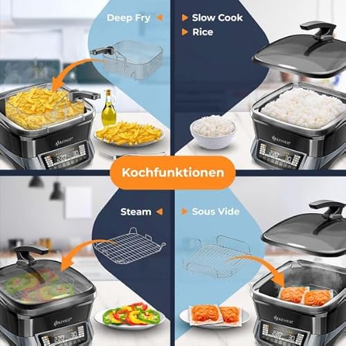 KESSER Multicocina con freidora de aire caliente, 8 L y 16 programas, dispositivo de cocina – Grillen, hornear, guisar, cocinar al vapor, función de precalentamiento y mantenimiento del calor - imagen 7