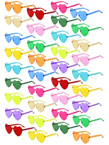 Love Heart Shaped Sunglasses, Colorful Rimless Party Sunglasses, Candy Color Eyewear for Women Men Girls Adults