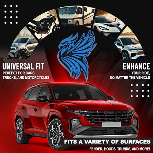 Image of Phoenix Emblem 3D Bird Badge, Custom Car Decal Sticker - Durable Exterior Trunk, Hood, Fender for Car, Truck, SUV (Set of 2) (Blue)