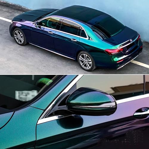 Glossy Purple to Charming Green Metallic Chameleon Vinyl Wrap Sparking Diamond Gradient Color Change Car Body Vinyl Film Roll, 7.87 inch x 11.81 inch - Thumbnail 2