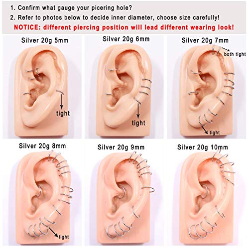 Image of FANSING Men Women 316L Surgical Steel Hinged Nose Rings Hoop for Nostril Septum Cartilage Helix Daith Tragus Rook Conch Lip Ear Lobe Piercings