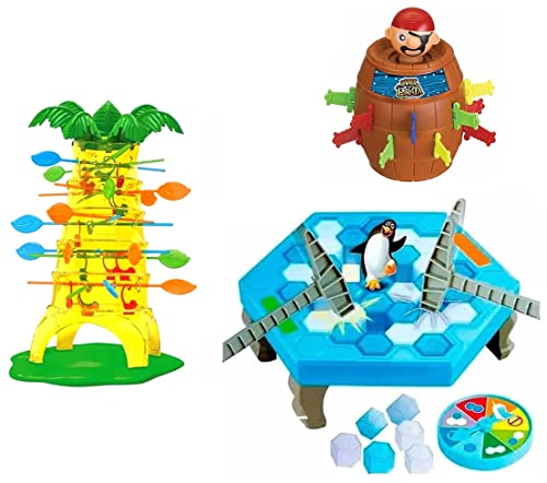 Kit Jogo Pinguim Quebra Gelo + Jogo Pula Pirata Barril + Jogo Pula Macaco no Seu Galho - Linha Premi