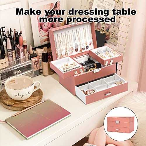 Dajasan Jewelry Organizer Box, Large Jewelry Boxes for Women Girls, Space-Saving 3 Layers Jewelry Storage Case with Drawer, Movable Metal Stand, Modern, Gift Idea (Champagne) by Dajasan - Used condition - Image 5