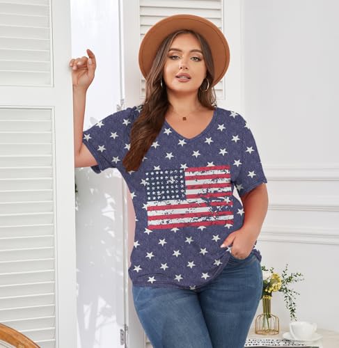 Image of ForHailey Women's Plus Size Short Sleeve Tee Shirt V Neck Basic Ladies Loose Fit T Shirt 1X-5X