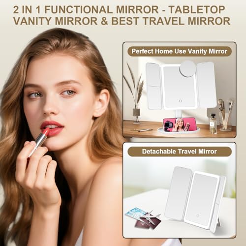 Espejo de maquillaje rectangular con luz y batería recargable miniatura 3