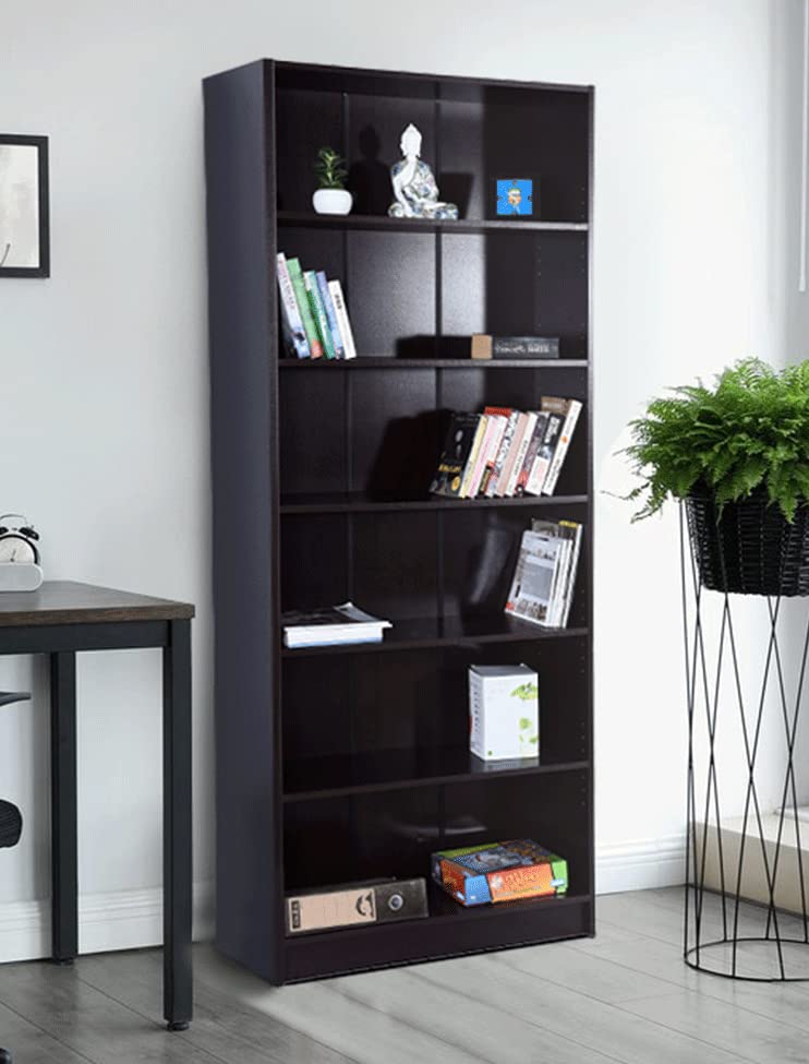 Image of DeckUp Muvo 6-Shelf Engineered Wood Book Shelf and Display Unit (Dark Wenge, Matte Finish)