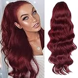 YEESHEDO Pferdeschwanz Haarteil Clip Extensions mit Kordelzug Lang Wellig Haarverlängerunge Natürliche Perücke Afro Lockige Ponytail fuer Zopf (Weinrot)