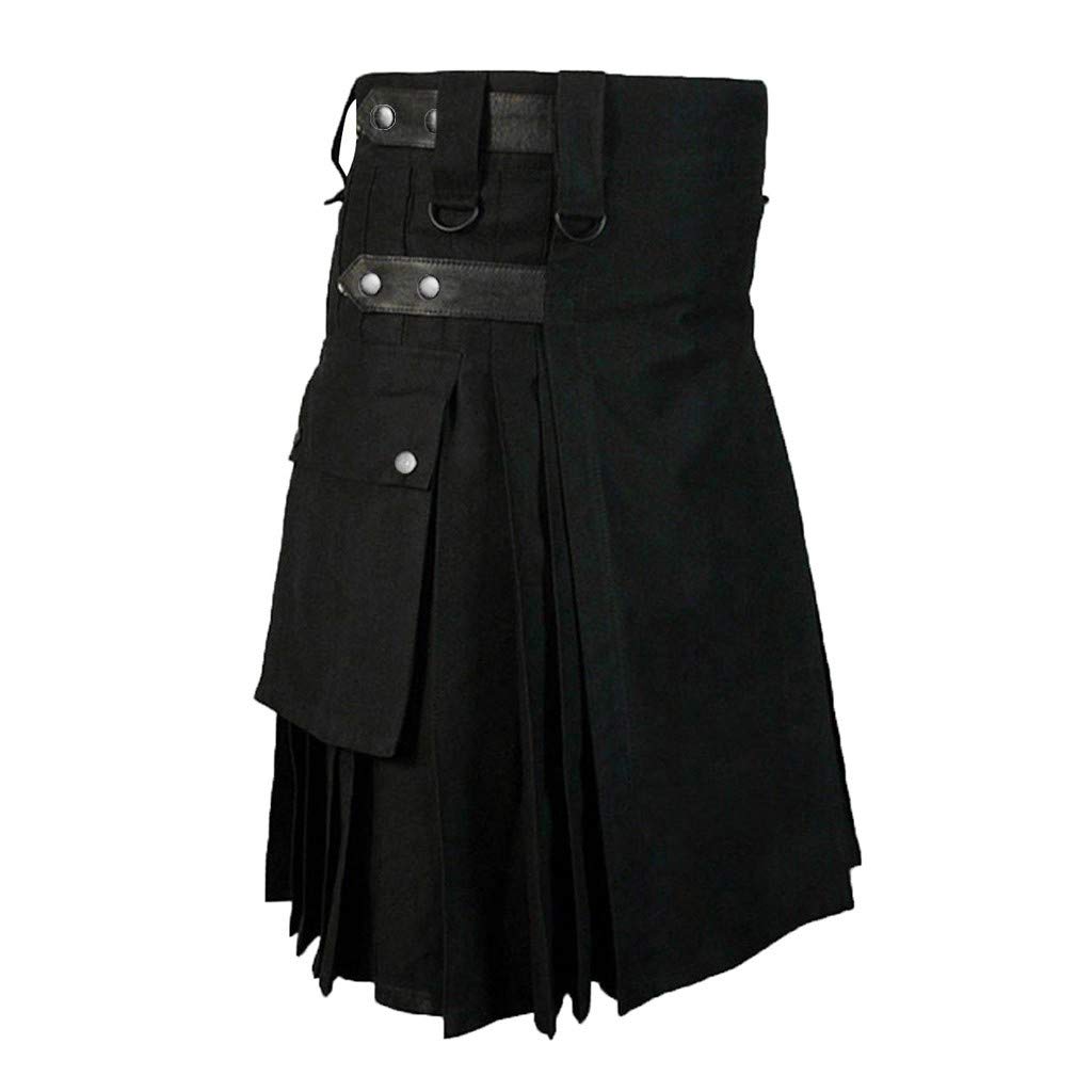 Men's Scottish Skirts Traditional Highland Skirt with Pockets Vintage Gothic Pleated Buckle Straps Kilts Medieval Steampunk Cargo Skirts Carnival Costume Men's Kilt for Men Utility Tactical Kilts