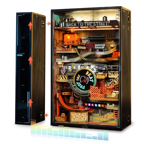 ROKR Pista de canicas Rompecabezas 3D Adultos Modelo Hip-hop Street Sincronización Musical Gaming Decoración Configuración Kits Ampliables Cyberpunk Idea de Regalo para Hombres-Mundo Paralelo MR03S