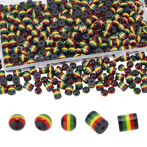 UNICRAFTALE About 300Pcs 2 Styles Jamaica Beads Resin Rasta Beads 8mm Round African Spacer Bead Jamaica Cylinder Loose Bead for Necklace Earrings Bracelet DIY Jewelry Making