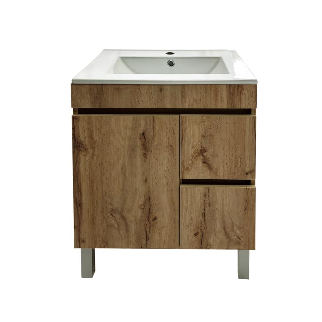 Juego Mueble Baño con Lavabo. Mueble Lavabo 60 cm. Mueble Bajo Lavabo Compacto Preinstalado de Fábrica. Mueble Baño con Lavabo 60 cm con Pie de Porcelana. No Incluye Espejo.