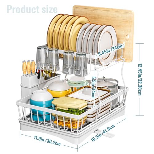 Image of 2 Tier Dish Drainer Rack for Kitchen with Drip Tray,Utensil & Cutting Board Holders for Kitchen Counter