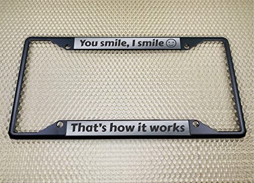 Image of Personalized with Custom Text Design - 4 Hole Black Metal Laser Engraved US Standard Size - Car License Plate Frame with Free caps - Steel /Black Text (Qty: 1 Frame)