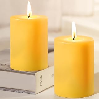 Natural Beeswax Pillar Candle, 110 Hours Long Burning Emergency Candle Unscented Pure Beeswax Pillar Candles 3x4in Dripless Bees Wax Candles for Home Paryer, 2 Packs