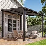 Aoxun 8'x 10' Premium Gazebo with Aluminum Top Frame & Polycarbonate Panel, Wall Mounted Gazebos Pergola, Outdoor Patio Lean to Gazebo, Awnings with Sloped Roof, for Backyard, Porch, Deck