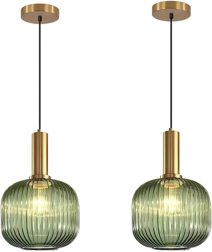 Yunnix Vintage Glass Pendant Light – Green Mid-Century Fixture, G9 Bulb, Perfect For Kitchen Or Dining