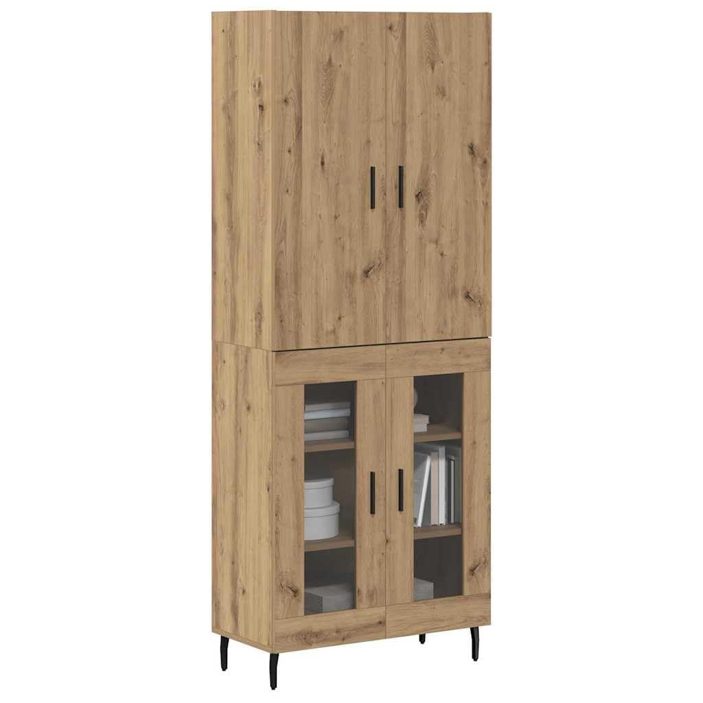 Highboard 2 Pz Legno Ingegnerizzato e Vetro 69,5x34x180 cm | Mobile credenza alto in stile moderno per soggiorno e sala da pranzo con ante e ampi ripiani interni salvaspazio.