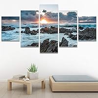 SIGNWIN 5 Panel Canvas Wall Art Landscape Ocean for Home Decorations Ready to Hang - 60