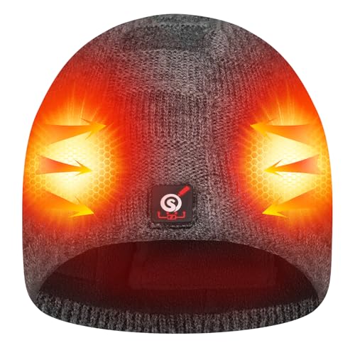 Heated Hat for Men Women Long-Lasting Anti-Freeze Battery Electric Winter Beanie Gray