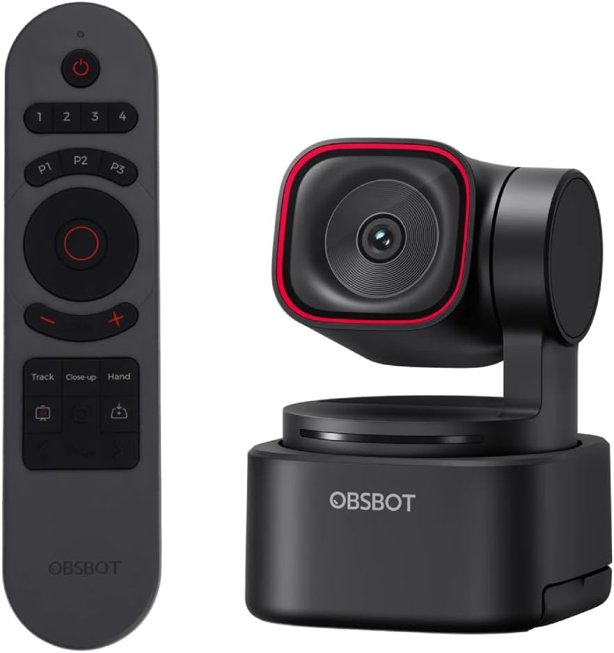 OBSBOT Tiny 3 Lite Webcam Bundle with Remote, AI-Powered Spatial Audio 4K - Compact AI Tracking PTZ Camera with 1/2" Sensor, Tri-Mic, Voice Control, 120FPS, HDR, Webcam for PC, Mac, Laptop, Streaming
